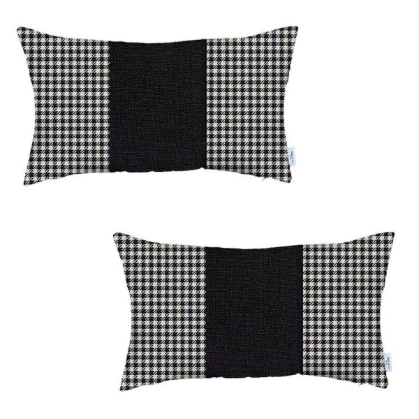 Set of 2 Black Houndstooth Lumbar Pillow Covers - Image 2