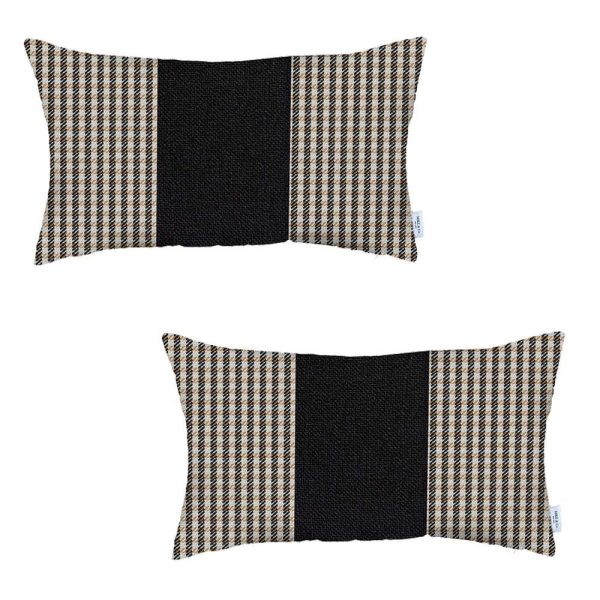Set of 2 Tan Houndstooth Lumbar Pillow Covers - Image 2