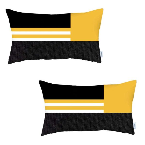 Set of 2 Yellow Geometric Lumbar Pillow Covers - Image 2