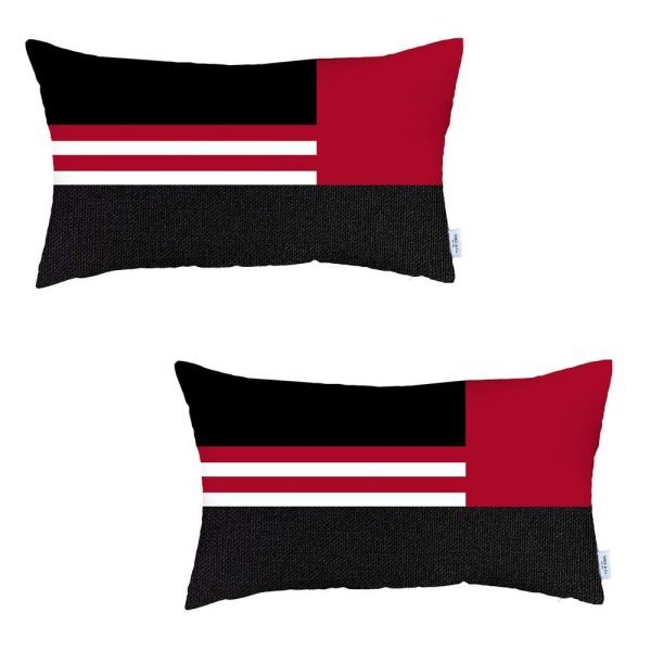 Set of 2 Red Geometric Lumbar Pillow Covers - Image 2
