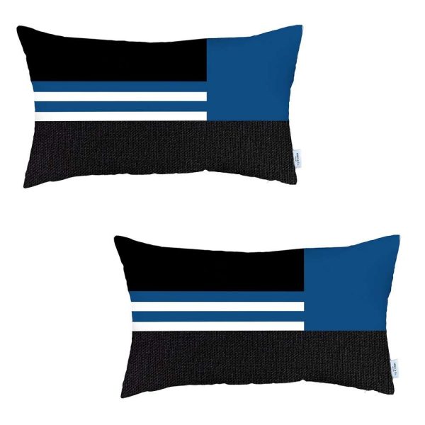 Set of 2 Blue Geometric Lumbar Pillow Covers - Image 2
