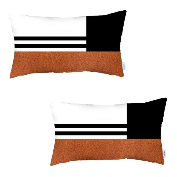 Set of 2 Brown Geometric Lumbar Pillow Covers - Image 2