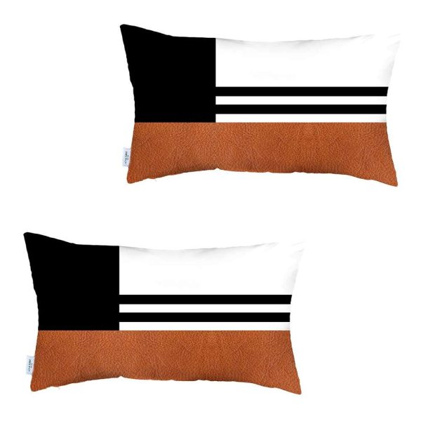 Set of 2 Brown Geometric Lumbar Pillow Covers - Image 3