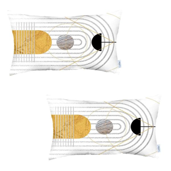 Set of 2 White Patterned Lumbar Pillow Covers - Image 2