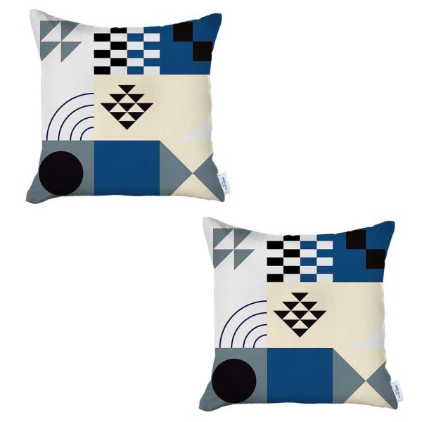 Set of 2 Blue and Ivory Printed Pillow Covers - Image 2
