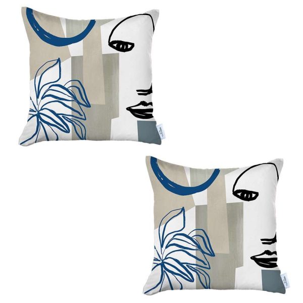 Set of 2 Blue and Ivory Printed Pillow Covers - Image 2