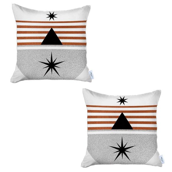 Set of 2 Orange and Ivory Striped Pillow Covers - Image 2
