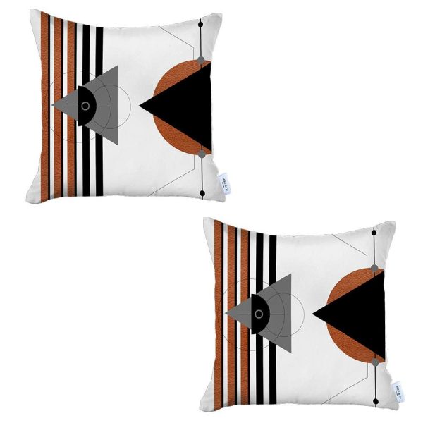 Set of 2 Orange and Ivory Boho Chic Pillow Covers - Image 2