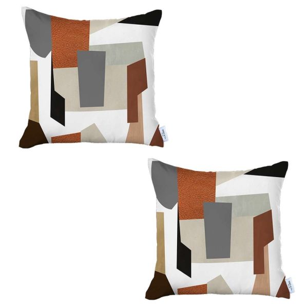 Set of 2 Ivory and Orange Geometric Pillow Covers - Image 2