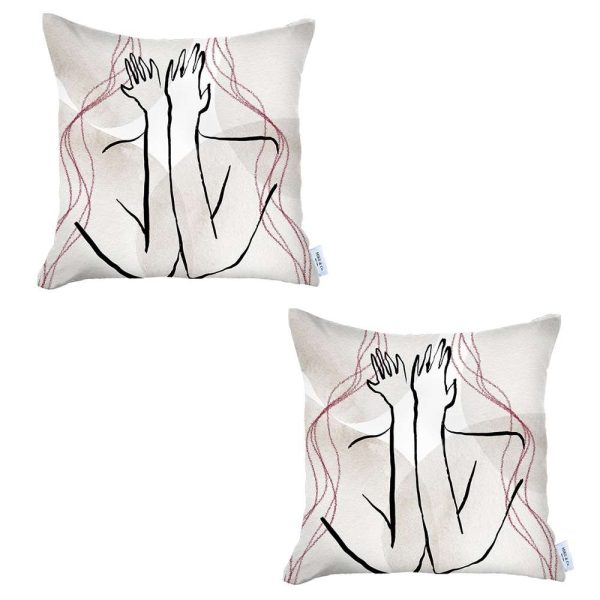 Set of 2 White Boho Chic Printed Pillow Covers - Image 2