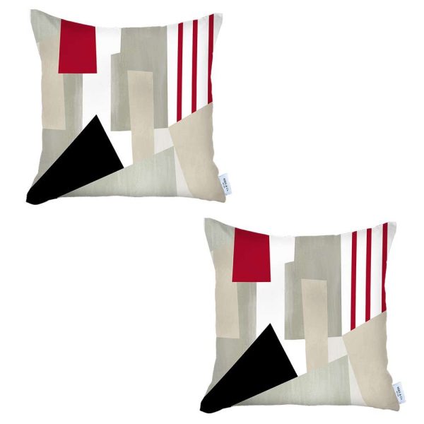 Set of 2 Red and Ivory Printed Pillow Covers - Image 2