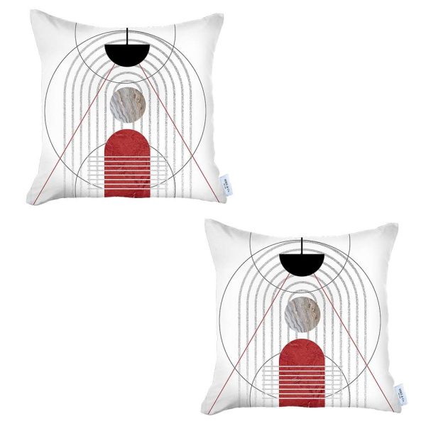 Set of 2 White Eclectic Printed Pillow Covers - Image 2