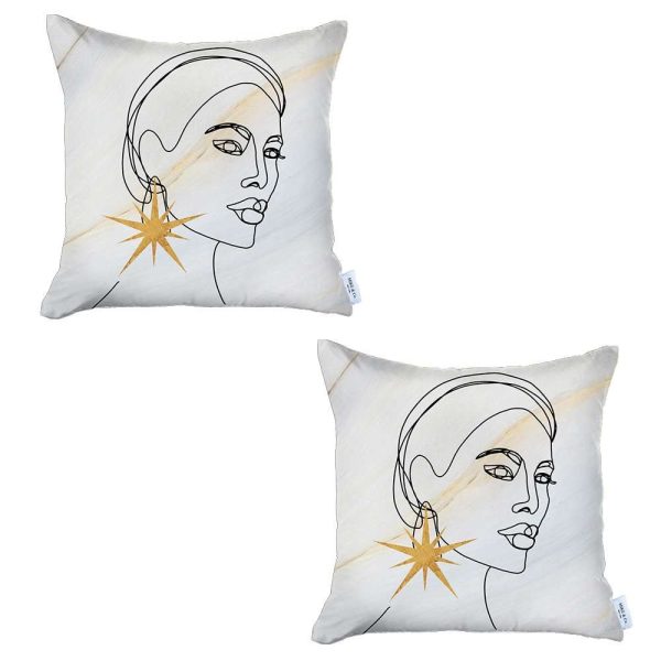 Set of 2 White Printed Art Pillow Covers - Image 2