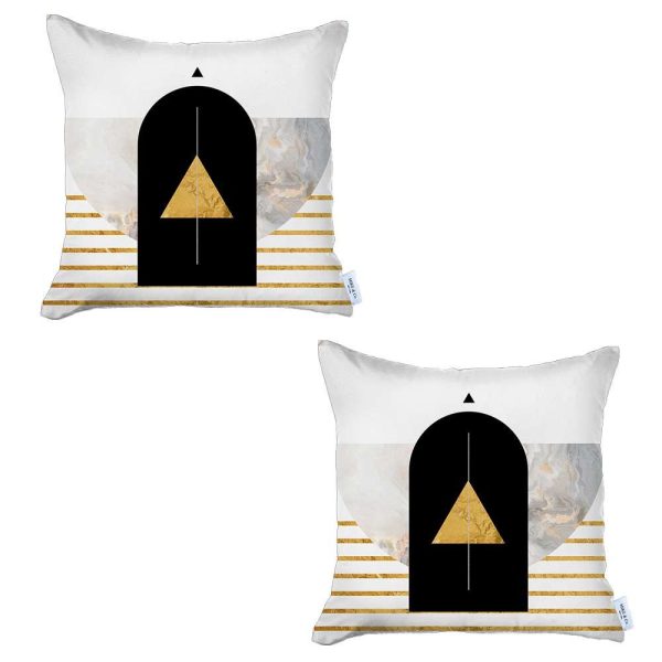 Set of 2 Yellow Geometric Printed Pillow Covers - Image 2
