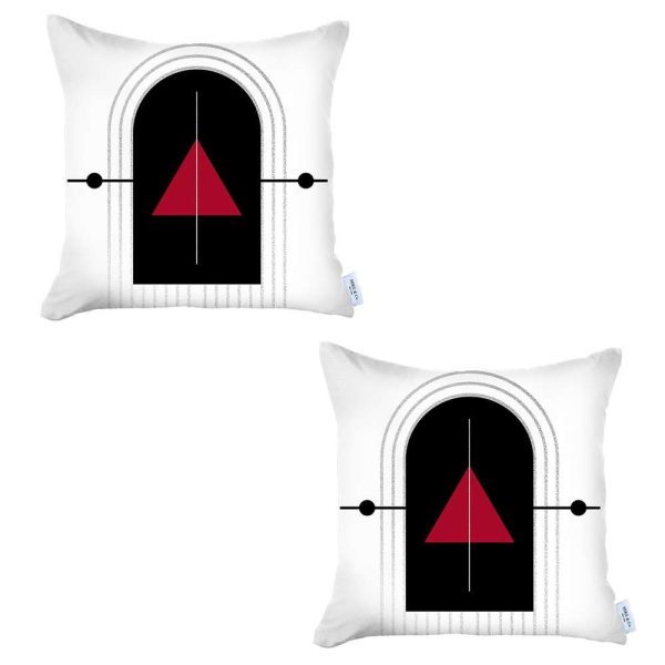 Set of 2 Red Geometric Printed Pillow Covers - Image 2