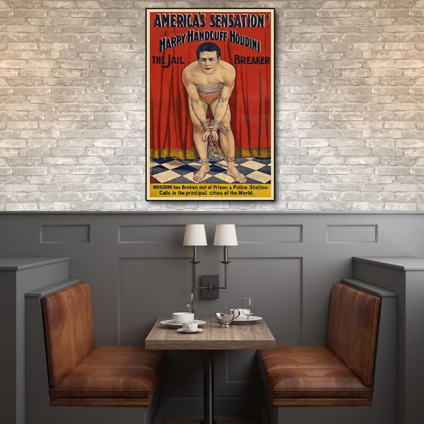 9" x 12" Houdini in Handcuffs Vintage Magic Poster Wall Art - Image 2