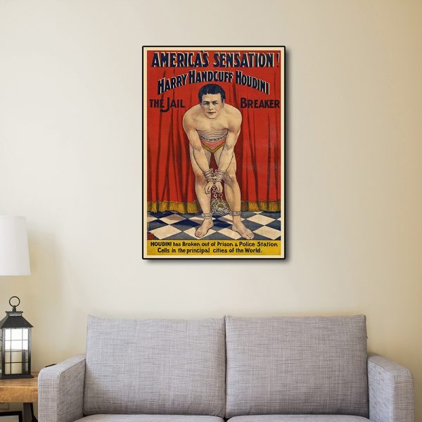 9" x 12" Houdini in Handcuffs Vintage Magic Poster Wall Art - Image 3