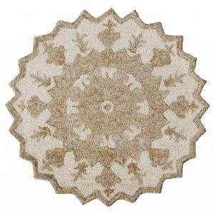 3?Round Tan Retro Modern Medallion Area Rug