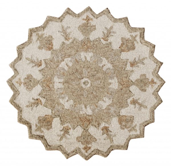 3?Round Tan Retro Modern Medallion Area Rug