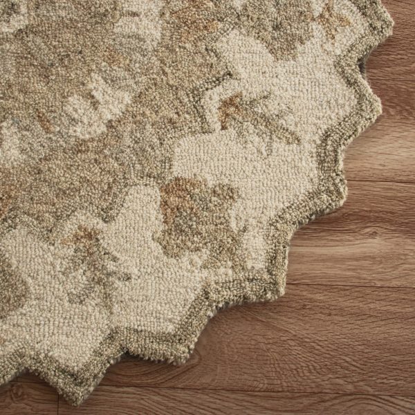 3?Round Tan Retro Modern Medallion Area Rug - Image 5
