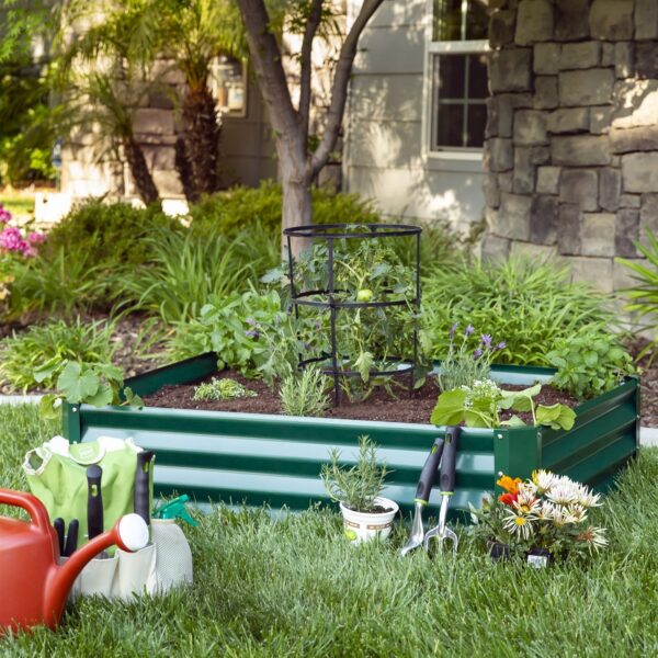 Green 4 ft x 3 ft Steel Rust Resistant Open Bottom Raised Garden Planter Bed - Image 5