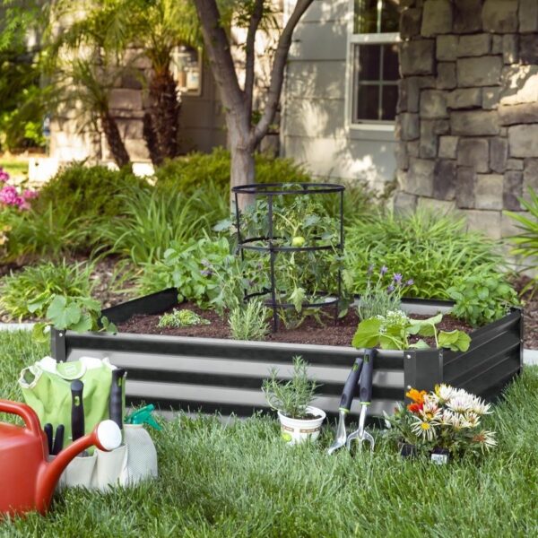 Dark Gray 4 ft x 3 ft Steel Rust Resistant Open Bottom Raised Garden Planter Bed - Image 4
