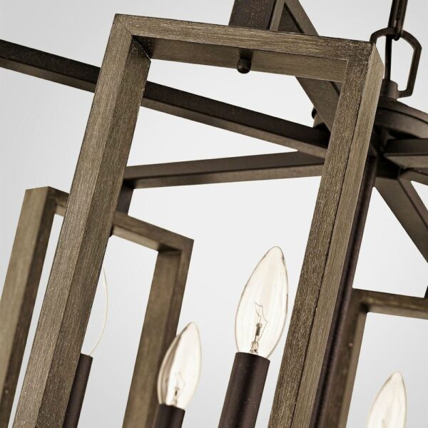 6-Light Dimmable Aged Bronze Farmhouse Pendant with Wood Accents Chandelier - Image 3