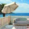 Beige 7.5 Foot Off-White Patio Umbrella with Push Button Tilt and Metal Pole - Image 3