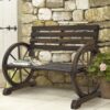 2 Person Farmhouse Wagon Wheel Wooden Bench - Image 2