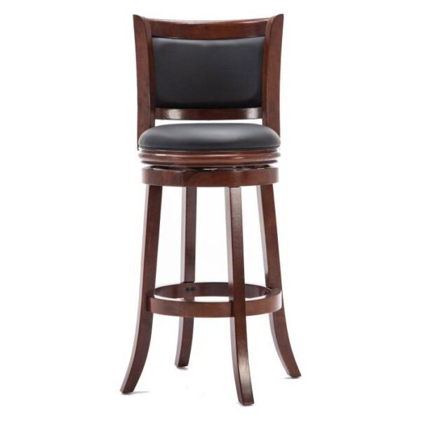 Cherry 29-inch Solid Wood Bar Stool with Faux Leather Swivel Seat - Image 3