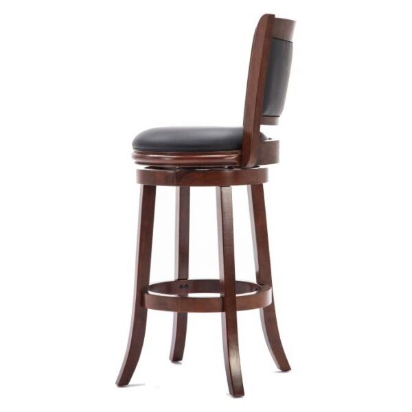 Cherry 29-inch Solid Wood Bar Stool with Faux Leather Swivel Seat - Image 4