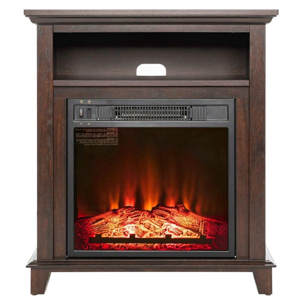 Freestanding Electric Fireplace Heater in Brown Wood Finish - Image 2