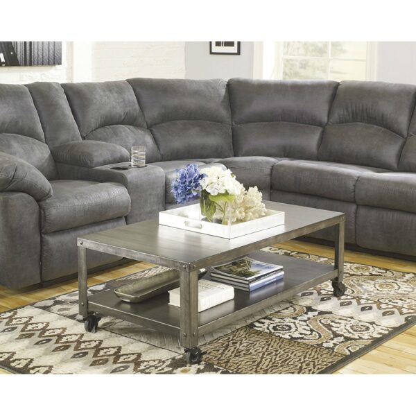 Modern Industrial Style Metal Coffee Table with Locking Caster Wheels - Image 2