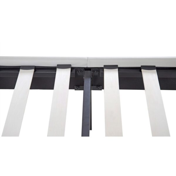 Queen size Off-White Light Grey Faux Leather Upholstered Platform Bed with Headboard - Image 2