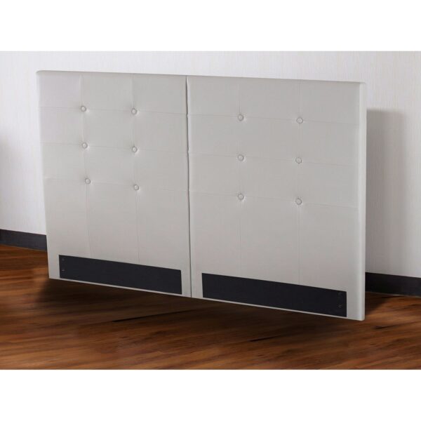 Queen size Off-White Light Grey Faux Leather Upholstered Platform Bed with Headboard - Image 3