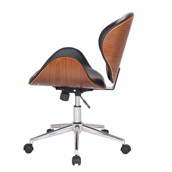 Modern Classic Walnut / Black Faux Leather Office Chair with Curved Seat - Image 2