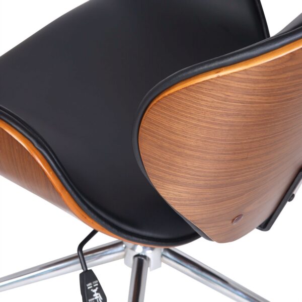 Modern Classic Walnut / Black Faux Leather Office Chair with Curved Seat - Image 4