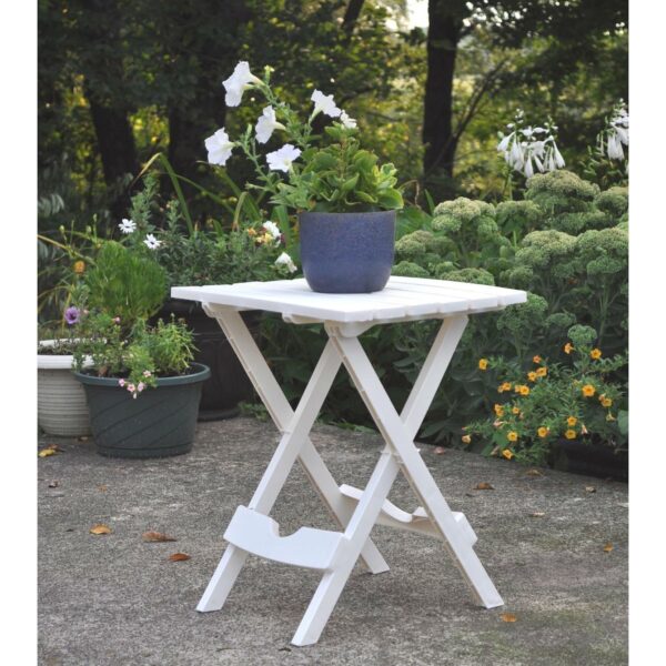 Outdoor Fast Folding Patio Side Table, White Weather Resistant Resin - Image 2