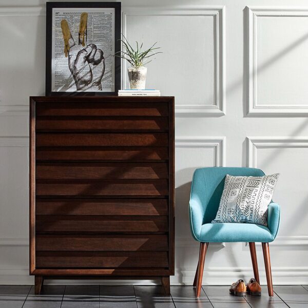 Modern Mid-Century Style Accent Dining Chair with Wood Legs and Aqua Blue Upholstery - Image 2