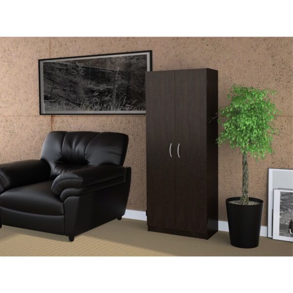 Modern 2-Door Armoire Wardrobe Storage Cabinet in Espresso Wood Finish - Image 2