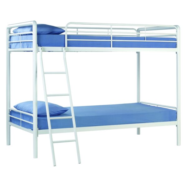 Twin over Twin Bunk Bed with Ladder in White Metal Finish - Image 2