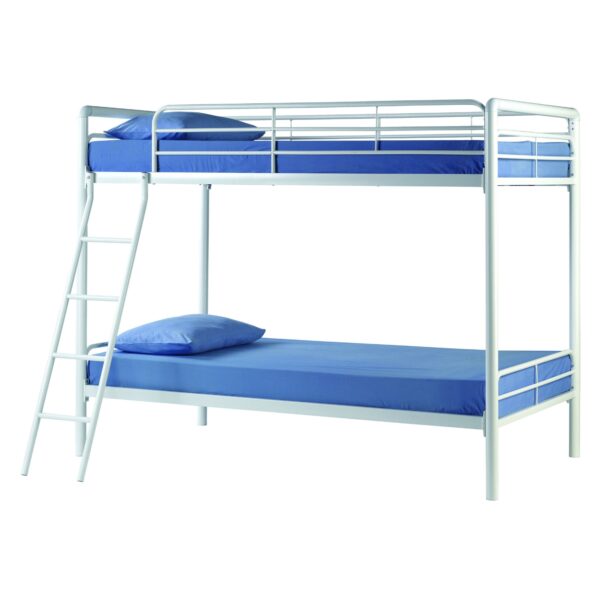 Twin over Twin Bunk Bed with Ladder in White Metal Finish - Image 3