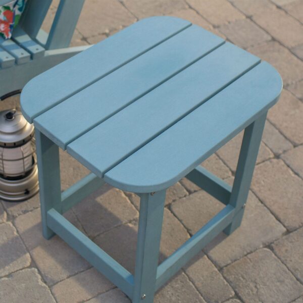 Outdoor Deck Patio Side Table in Blue Green Resin Wood-look Finish - Image 2