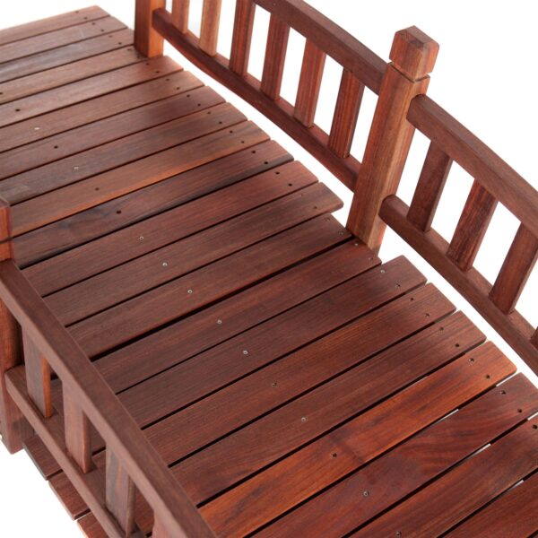 Durable Red Shorea Wood 6-Ft Garden Bridge with Hand Rails - Image 2