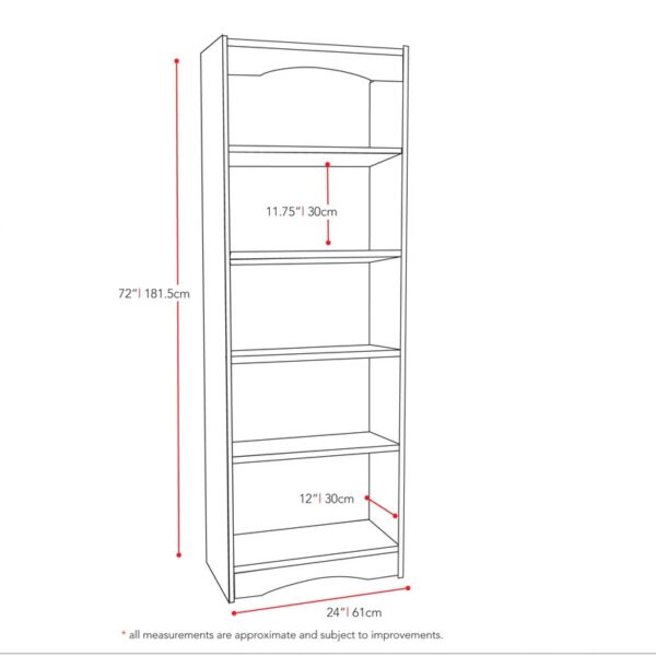 Contemporary Black Bookcase with 5 Shelves and Curved Accents - Image 3
