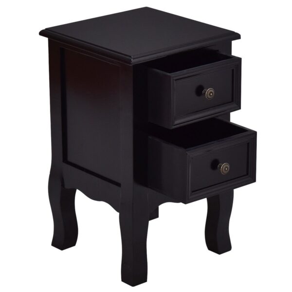 Black Wooden 2-Drawer Accent End Table Nightstand - Image 3