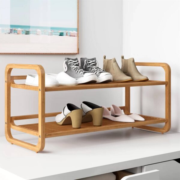 Bamboo Modern 2-Shelf Stackable Shoe Rack - Holds up to 8 Pair of Shoes - Image 2
