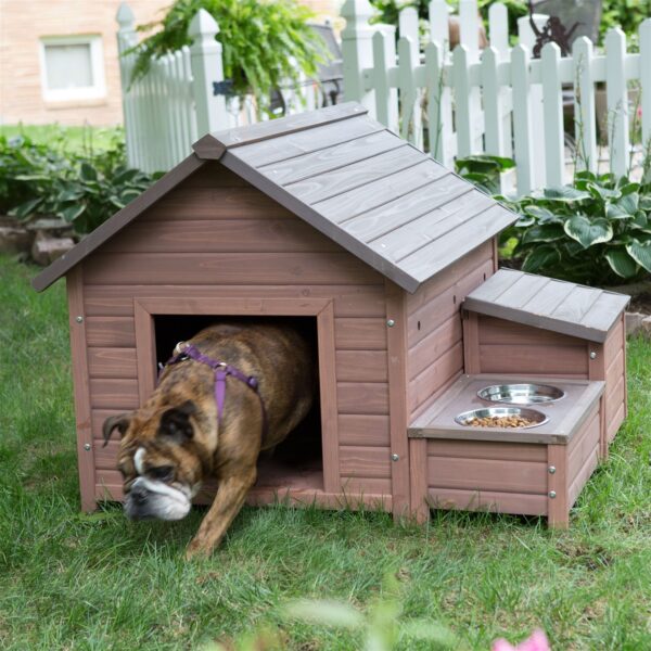 Solid Wood A-Frame Outdoor Dog House with Food Bowl and Storage - Image 2