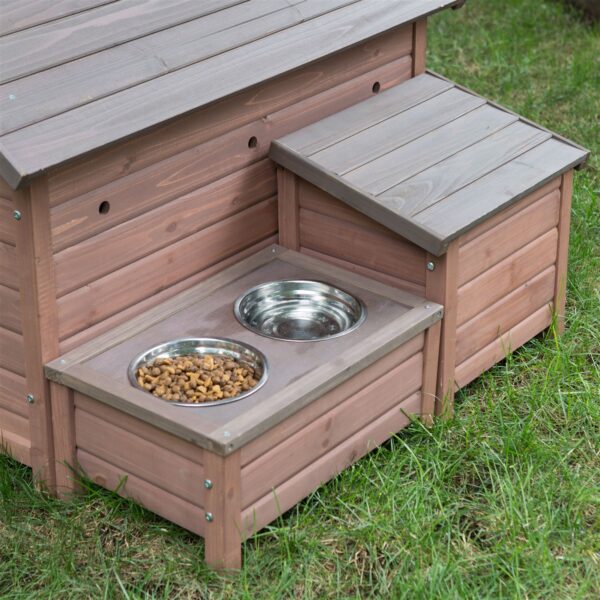 Solid Wood A-Frame Outdoor Dog House with Food Bowl and Storage - Image 3