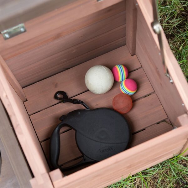 Solid Wood A-Frame Outdoor Dog House with Food Bowl and Storage - Image 4